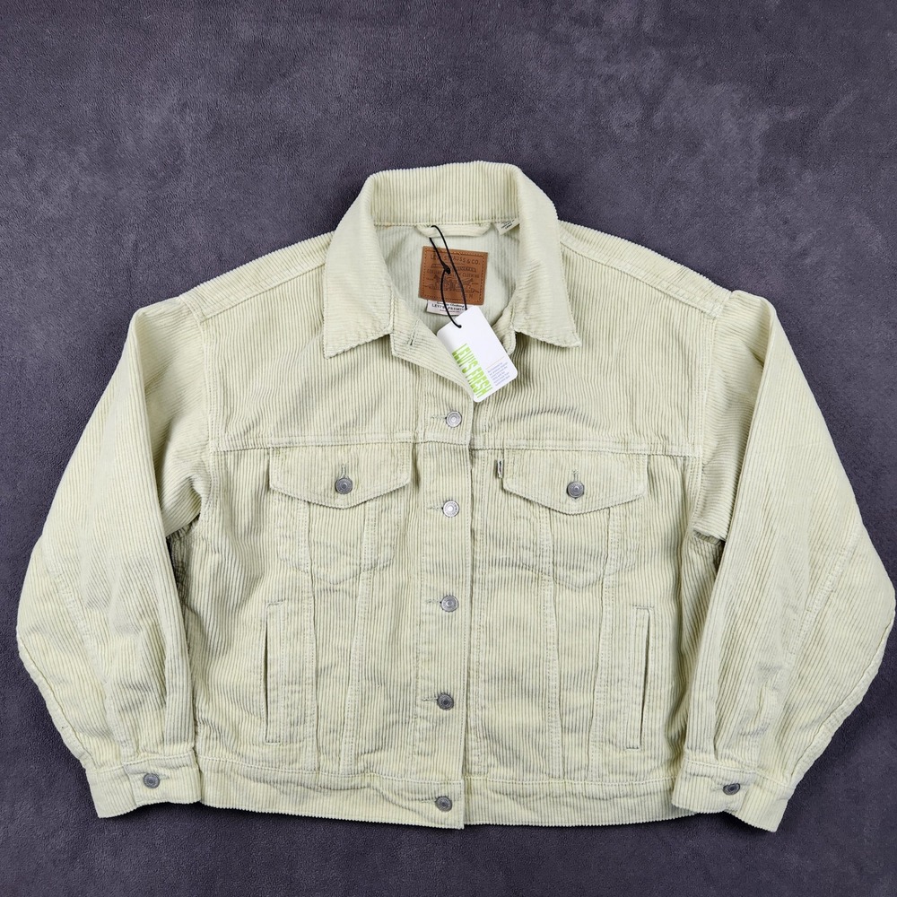 Levis Premium Fresh 90s Corduroy Trucker Jacket Womens Medium Light Green‎ NEW
